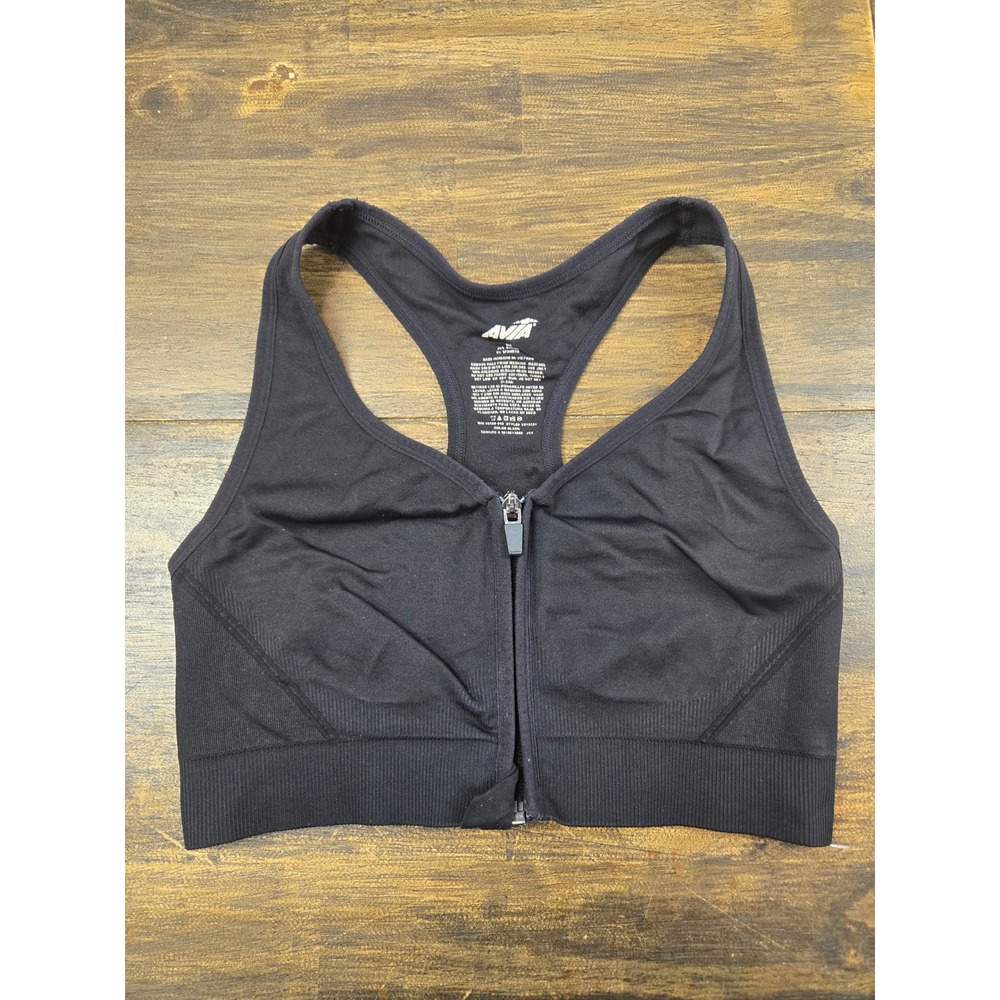 Avia Womens Seamless Front Zip Racerback‎ Sports Bra Black XL AV18191